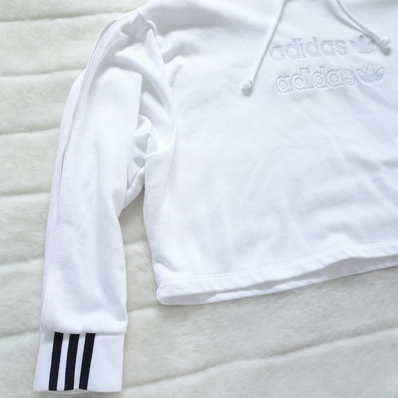 Adidas Pullover White Crop Sweatshirt Large Oversize with split sleeve. - Picture 5 of 11